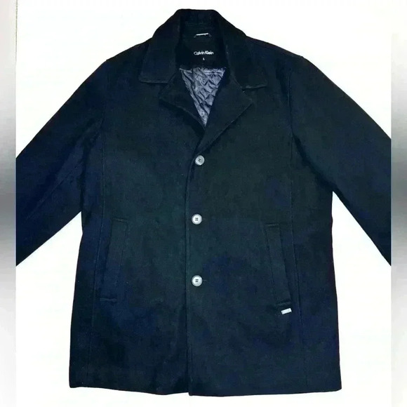 Calvin Klein Men's Classic Fit Black Wool Blend Overcoat Size- Large - Picture 5 of 9